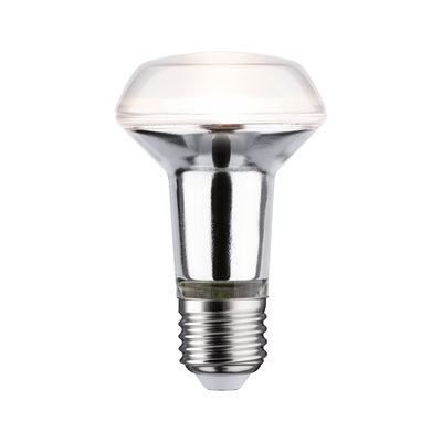 Reflektierende LED-Lampe mit E27-Fassung in Silber und transparentem Glas für energiesparende Beleuchtung