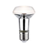 Reflektierende LED-Lampe mit E27-Fassung in Silber und transparentem Glas für energiesparende Beleuchtung