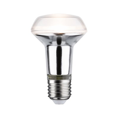 Reflektierende LED-Lampe mit E27-Fassung in Silber und transparentem Glas für energiesparende Beleuchtung