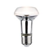 Reflektierende LED-Lampe mit E27-Fassung in Silber und transparentem Glas für energiesparende Beleuchtung