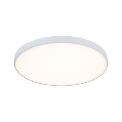 Round white LED ceiling light with matte plastic frame for modern room lighting