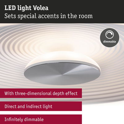 White LED ceiling light Volea with 3D depth effect and infinitely dimmable direct and indirect lighting