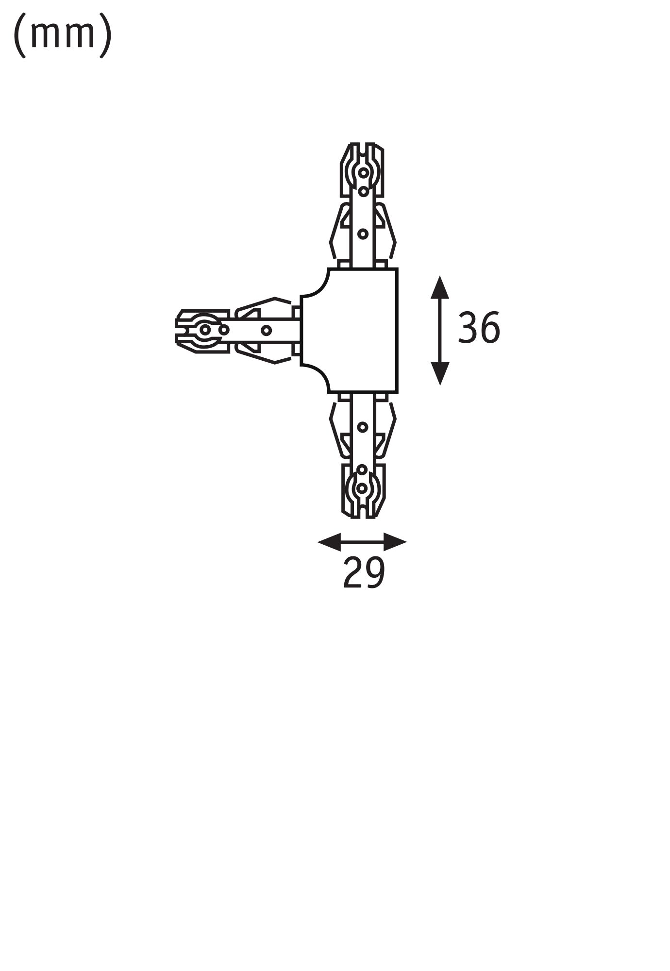 Technical drawing of an electrical connector showing dimensions 36 mm height and 29 mm width