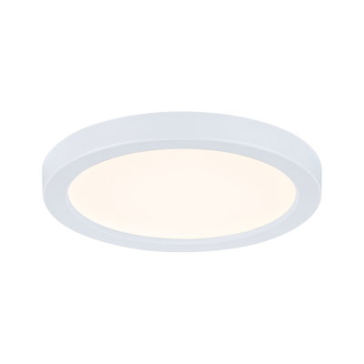 Round white LED ceiling light made of plastic with warm white light for living spaces
