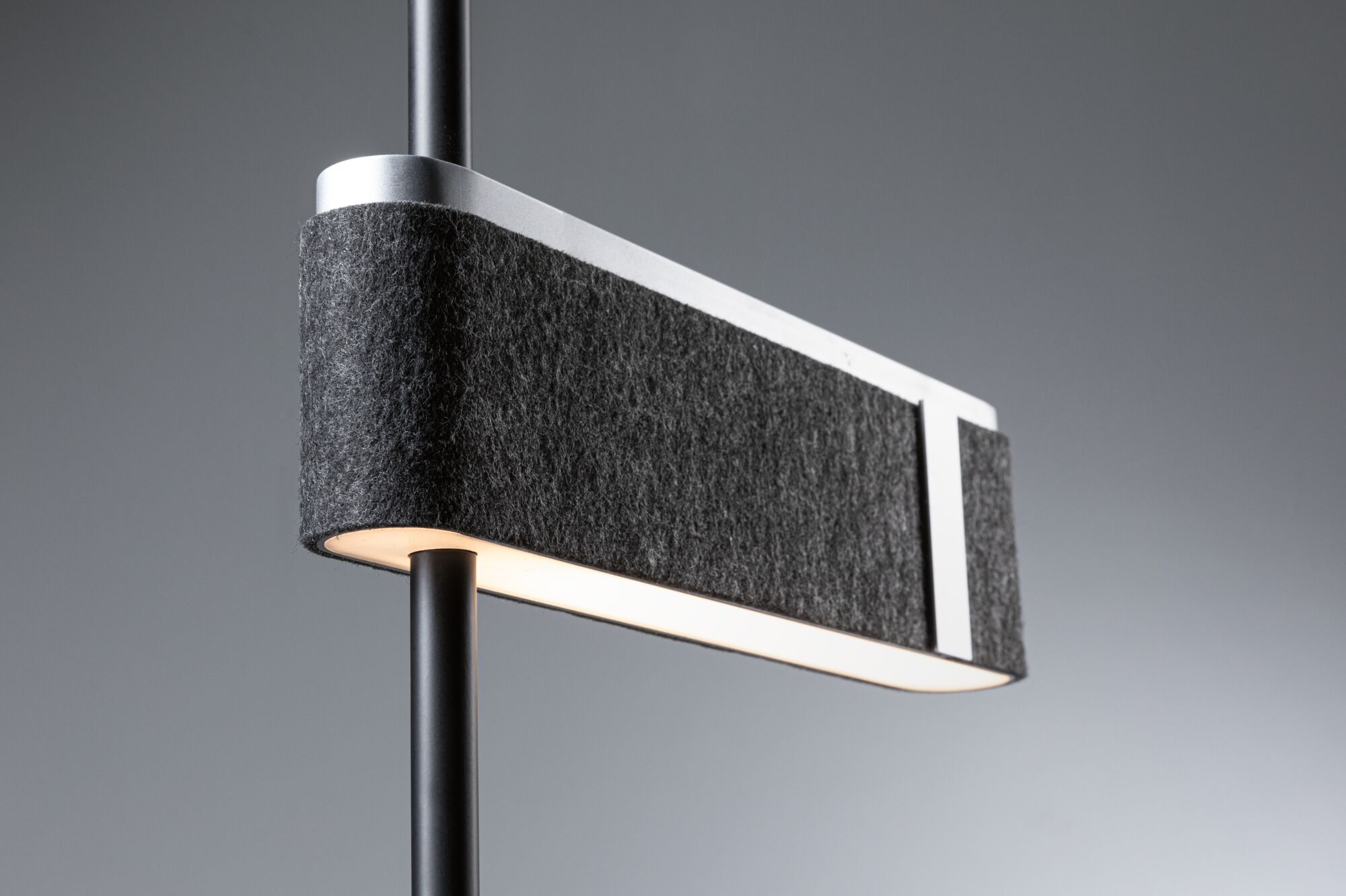 Modern floor lamp with black felt and aluminium frame, energy-efficient LED lighting