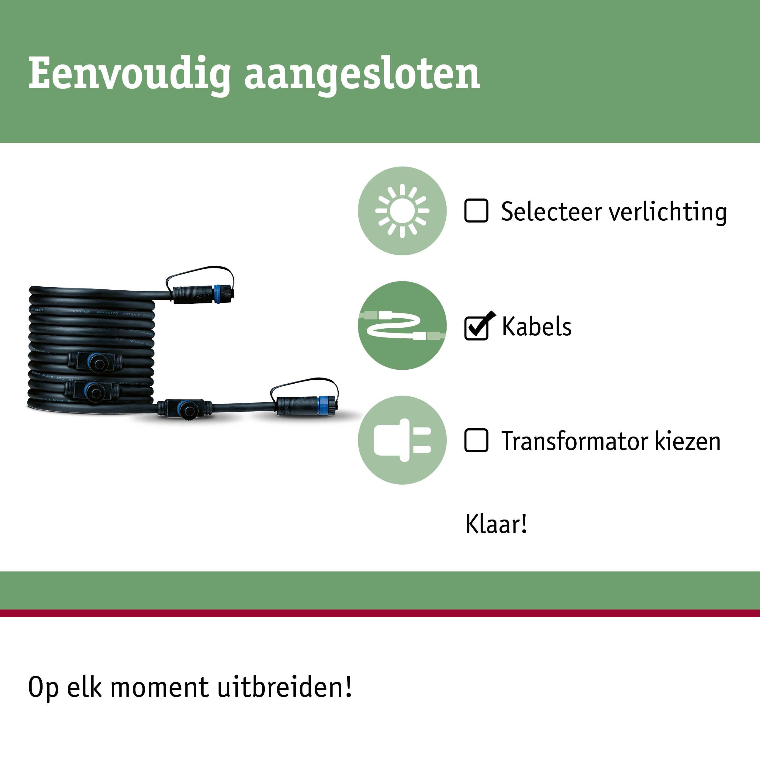 Zwart verlengkabel met stekkers voor verlichtingssystemen, eenvoudig aan te sluiten en uit te breiden