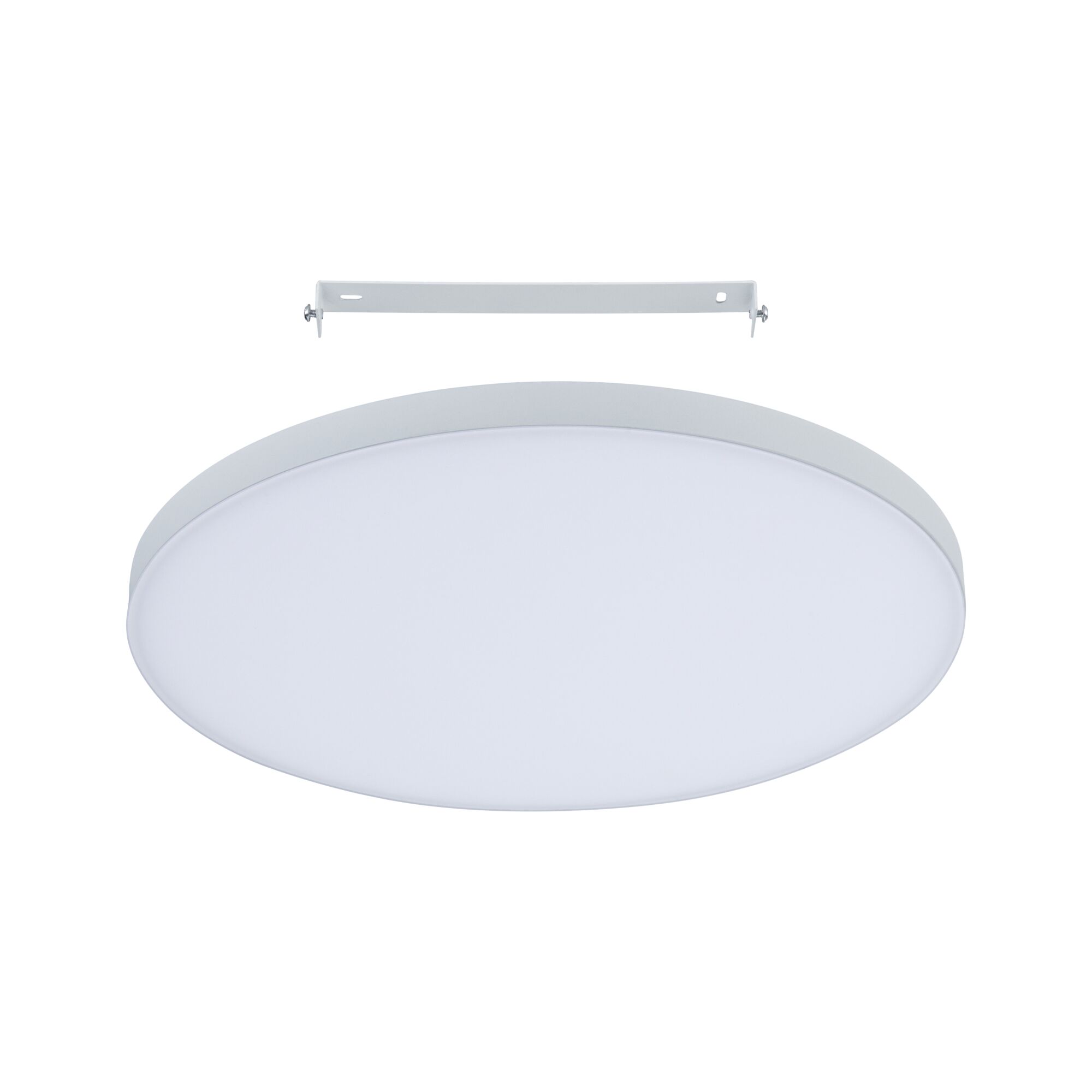 Round white LED ceiling light made of plastic with mounting bracket for modern room lighting