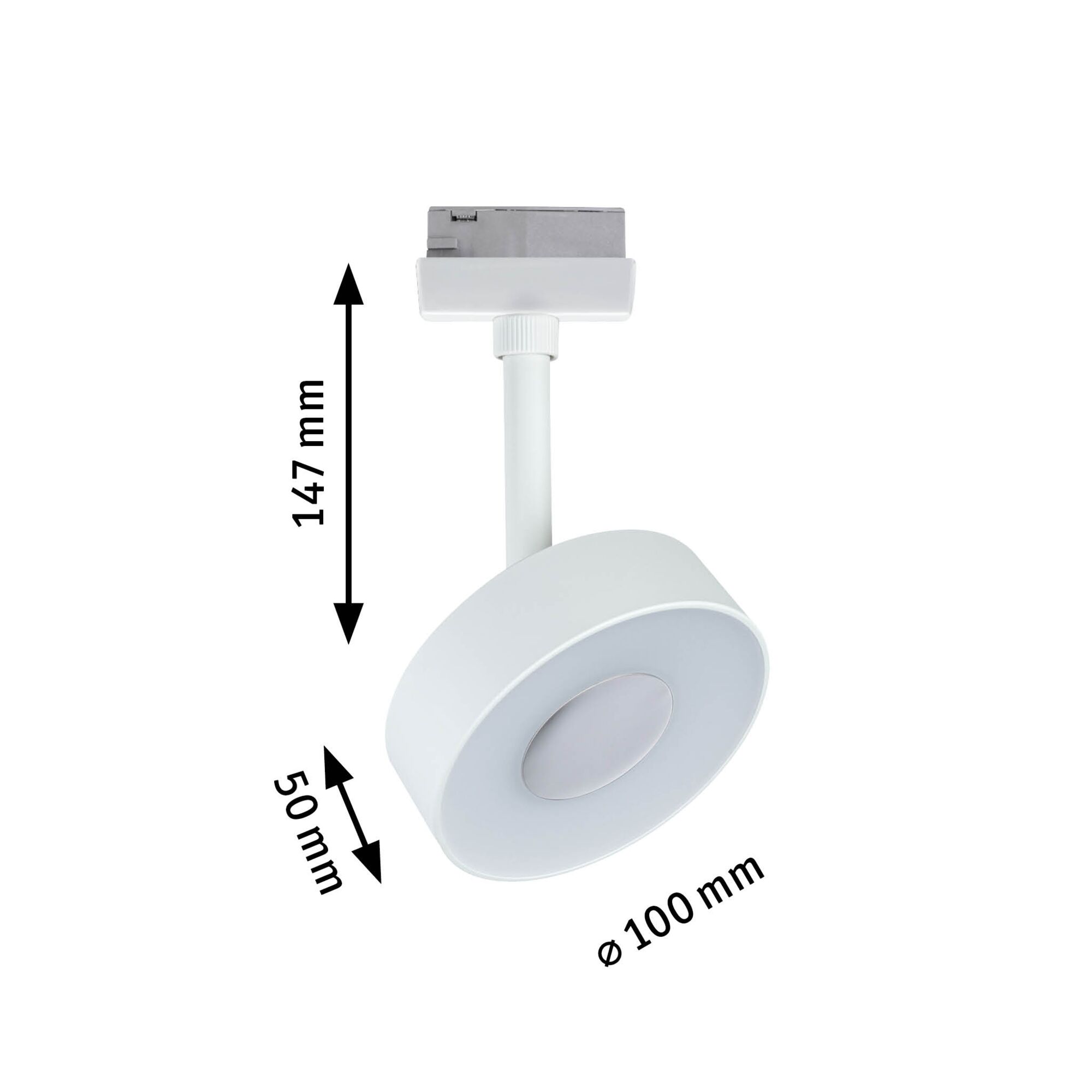 Witte metalen LED-spot met 100 mm diameter en 147 mm hoogte voor moderne binnenverlichting