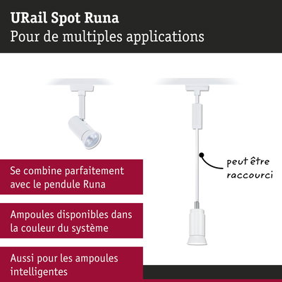 Spot URail Runa blanc avec option pendule pour applications d'éclairage variées