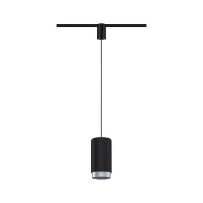 Black cylindrical metal pendant light with silver edge for modern indoor lighting