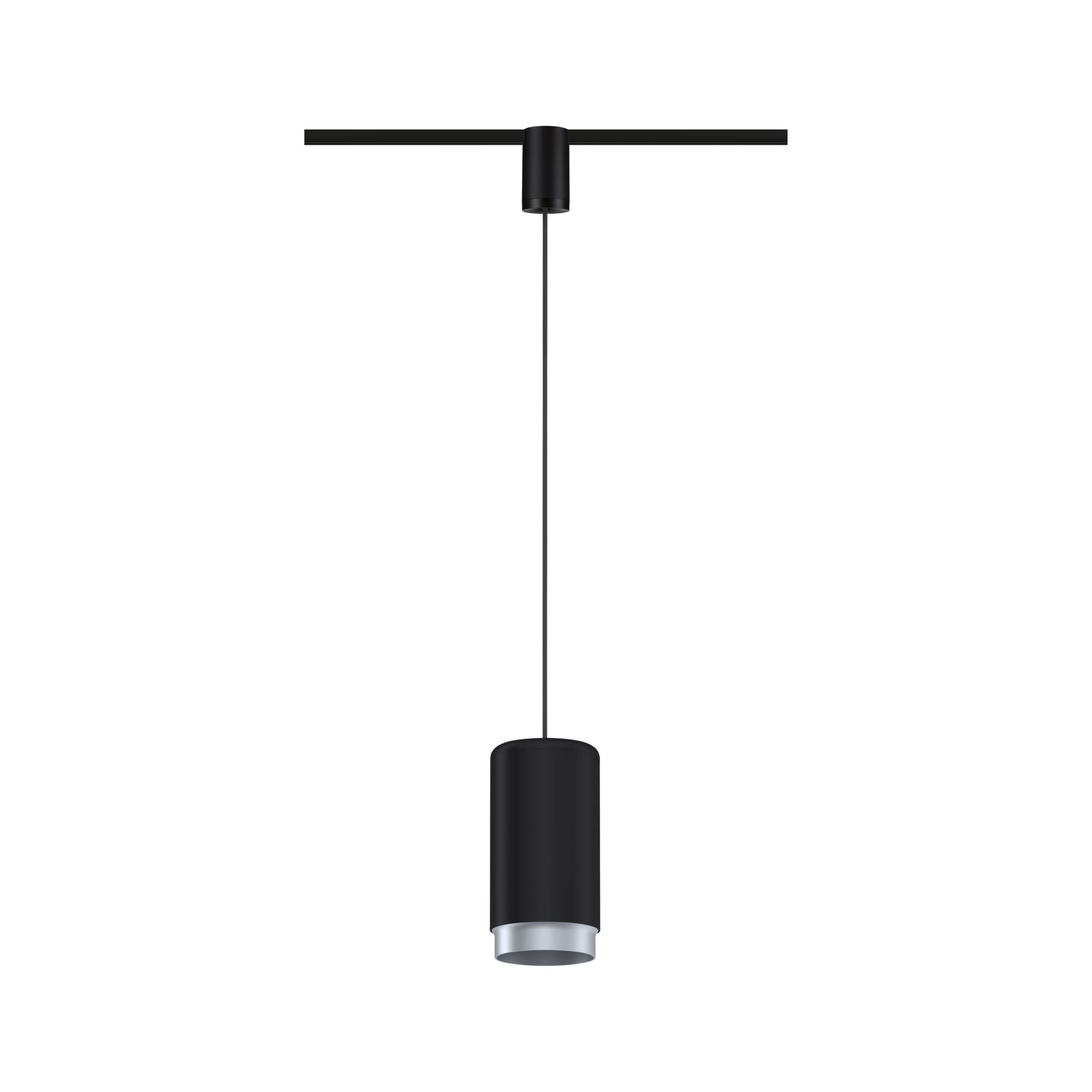 Zwarte cilindervormige metalen hanglamp met zilveren rand voor moderne binnenverlichting