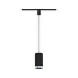 Zwarte cilindervormige metalen hanglamp met zilveren rand voor moderne binnenverlichting