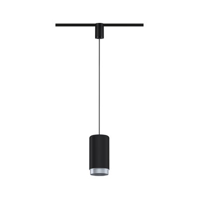 Zwarte cilindervormige metalen hanglamp met zilveren rand voor moderne binnenverlichting