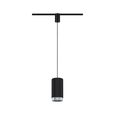 Schwarze LED-Pendelleuchte aus Metall mit zylindrischem Design und silbernem Reflektor für moderne Beleuchtung