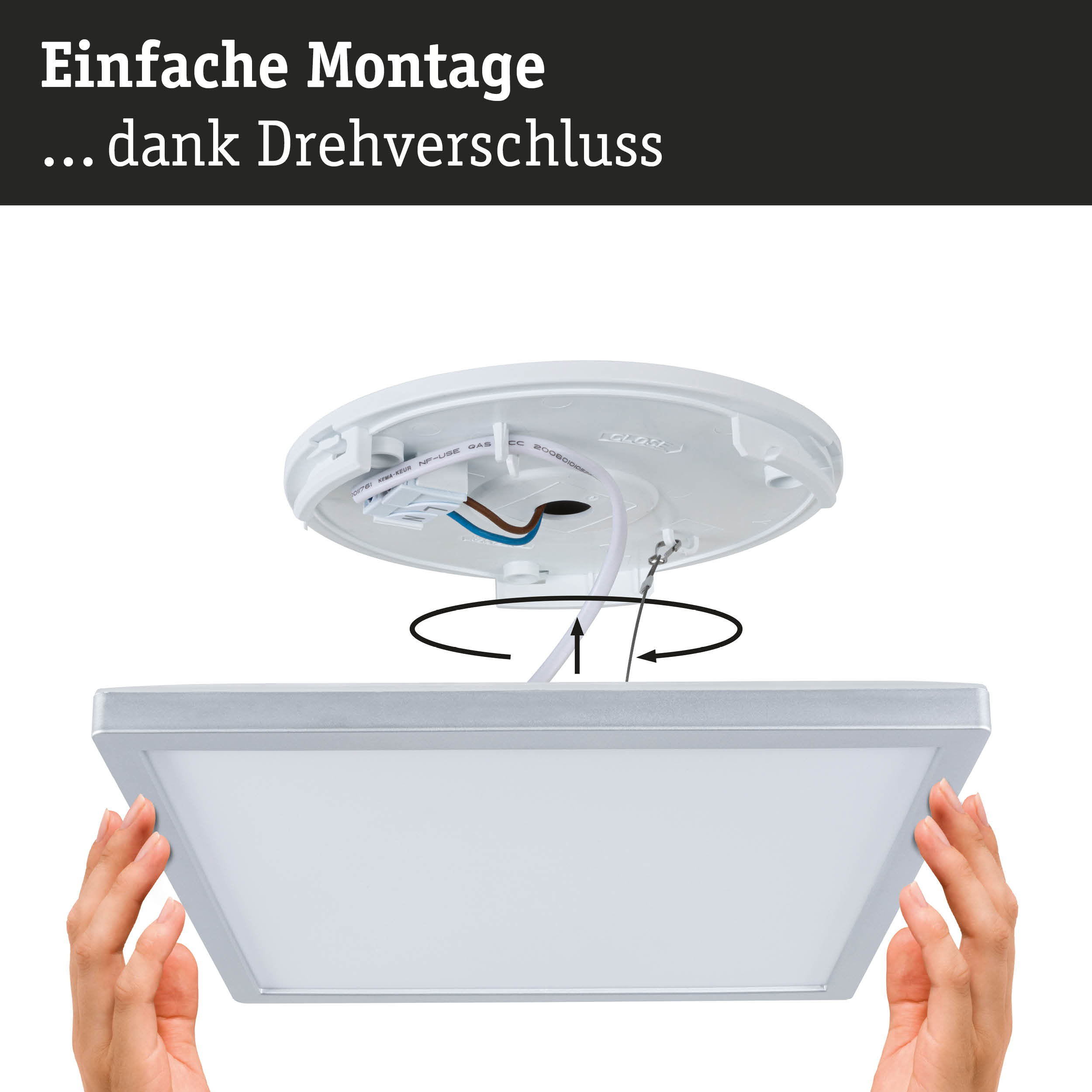 Weiße quadratische LED-Deckenleuchte mit einfachem Drehverschluss für schnelle Montage