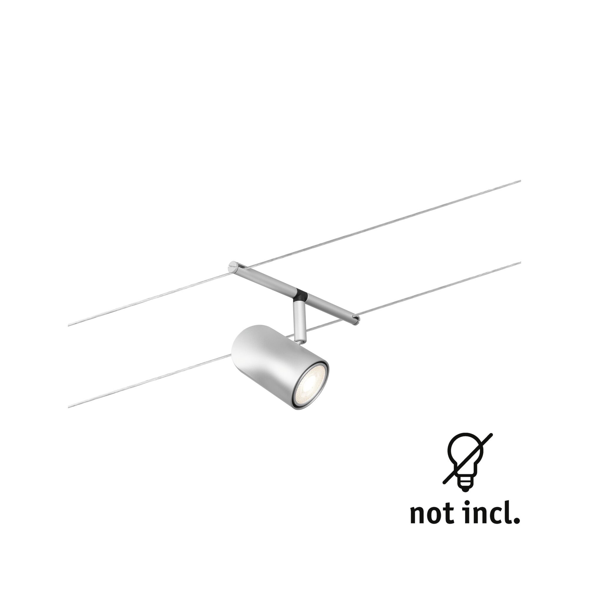 Moderner silberner LED-Seilstrahler aus Metall mit verstellbarem Spot für flexible Beleuchtung