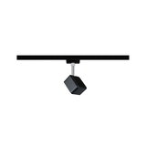 Black square metal LED spotlight on track system for adjustable lighting solutions