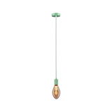 Pendant lamp with green metal holder and brown bulb featuring decorative LED filament for home lighting