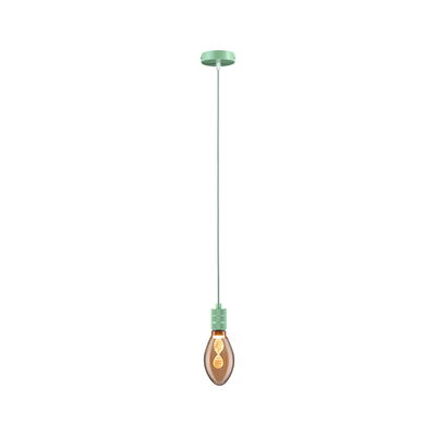 Hanglamp met groene metalen houder en bruine lamp met decoratieve LED-draad voor woonverlichting