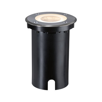 Spot encastré rond en métal noir avec lumière LED blanc chaud pour extérieur