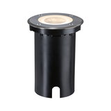 Ronde inbouwvloerspot van zwart metaal met warm wit LED-licht voor buitengebruik