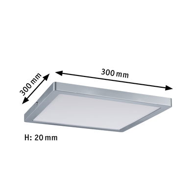 Quadratische LED-Deckenleuchte aus Aluminium in Silber mit 300x300 mm und 20 mm Höhe