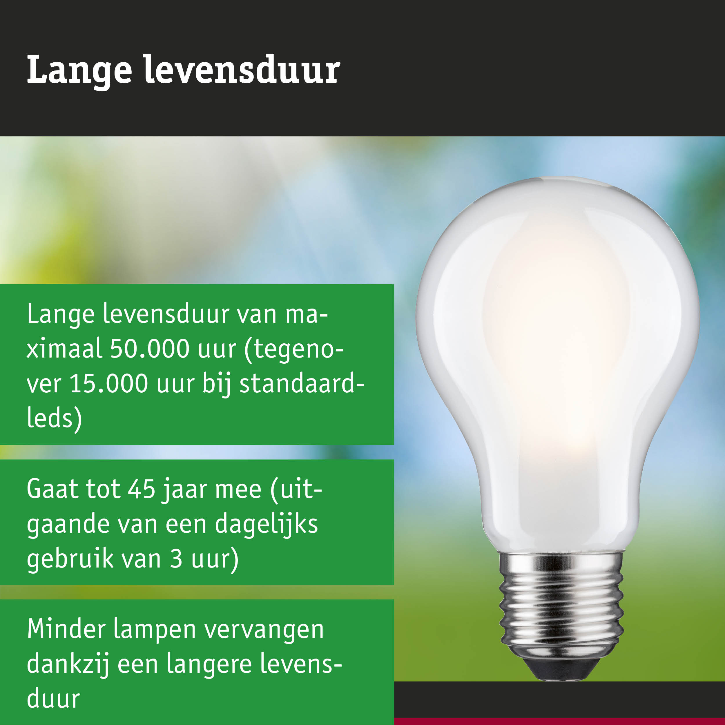 LED-lamp met 3,5 keer langere levensduur dan conventionele lampen, energiezuinig en duurzaam