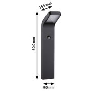 Black aluminum outdoor light with motion sensor, dimensions 500x155x90 mm, modern garden lighting