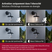 Applique murale noire avec détecteur de mouvement s’allumant uniquement dans l’obscurité, éclairage économique