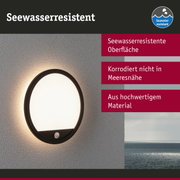 Runde Außenwandleuchte mit schwarzem Rahmen und seewasserresistenter Oberfläche für Meeresschutz
