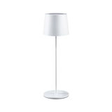 Lampe de table moderne blanche en métal avec base ronde et abat-jour cylindrique pour salon