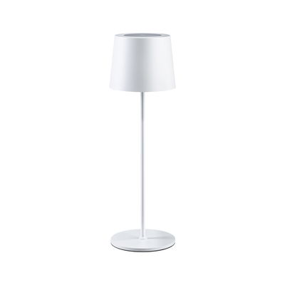 Lampe de table moderne blanche en métal avec base ronde et abat-jour cylindrique pour salon