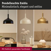 Pendelleuchte Embla in Schwarz, Weiß und Gold mit farblich passendem Textilkabel für minimalistisches Design