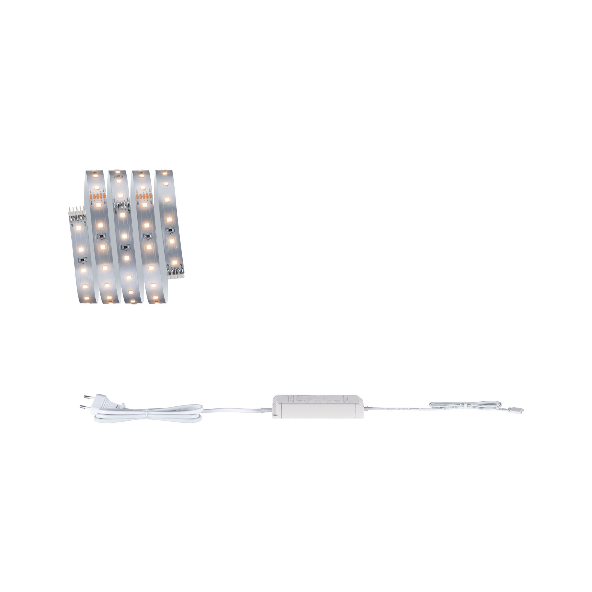 Flexibler LED-Lichtstreifen mit Netzstecker und weißem Controller für moderne Raumbeleuchtung