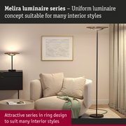 Melira black floor lamp with gold ring, modern lighting design suitable for various interior styles