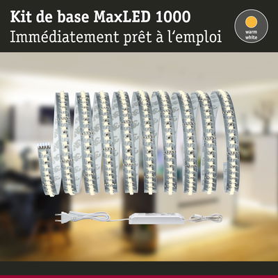 Kit bande LED MaxLED 1000 avec lumière blanc chaud et alimentation pour éclairage intérieur