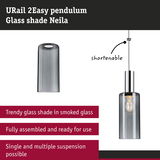 URail 2Easy pendant light Neila with smoked glass shade, shorten cable, ready to use lighting solution