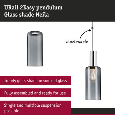 URail 2Easy pendant light Neila with smoked glass shade, shorten cable, ready to use lighting solution