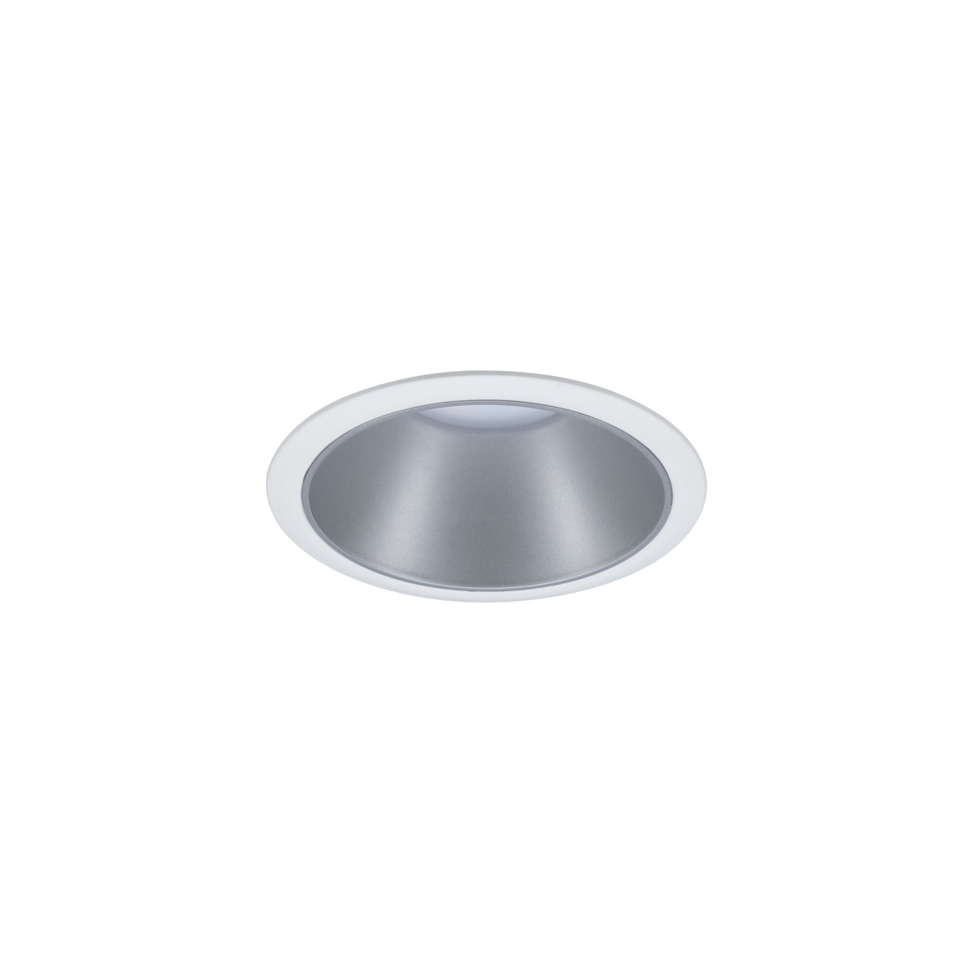 Round recessed spotlight in white plastic with silver reflector for modern LED lighting solutions
