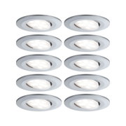 Sechs runde LED-Einbaustrahler aus silbernem Aluminium mit warmweißem Licht für moderne Raumbeleuchtung