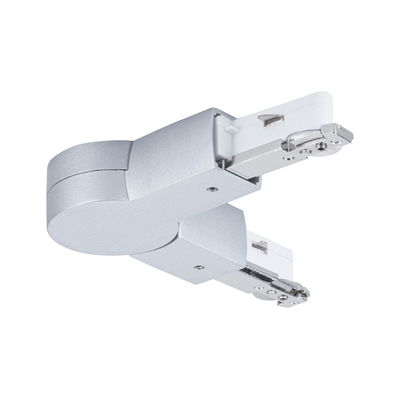 Zilverkleurige aluminium connector voor railsystemen met witte kunststof aansluiting voor LED-verlichting