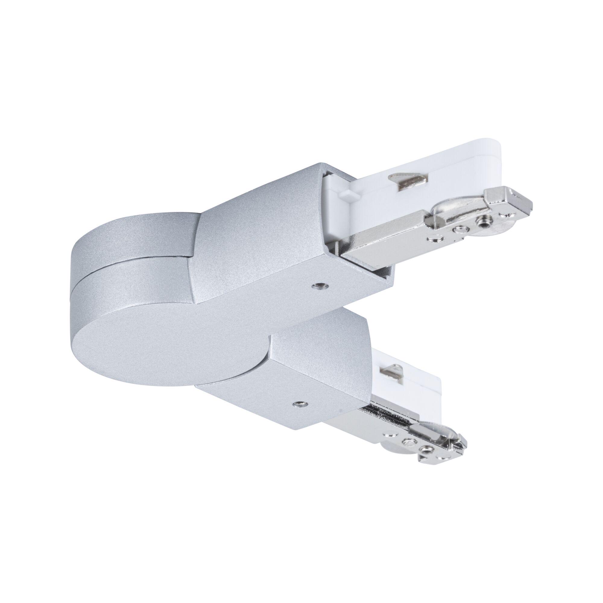 URail Connector Hinge 159x36mm max. 1000W Chrome matt Silver LED adapter made of metal and plastic for track lighting systems with metal clip