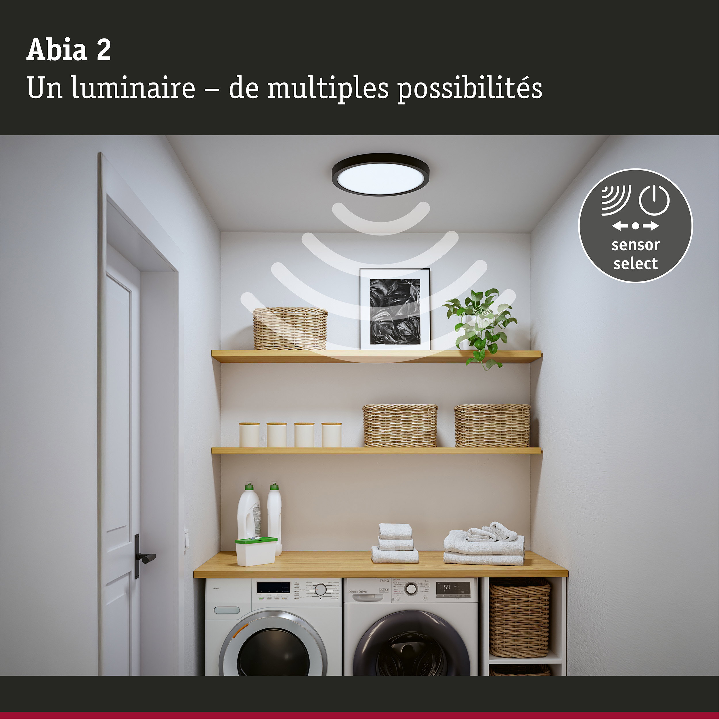 Panneau LED Abia 2 White Select Détecteur de mouvement crépusculaire (HF) rond 400mm 16W 1400lm White Select Noir