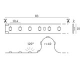 Technische Zeichnung eines LED-Streifens mit 83 cm Länge und 10 mm Breite, Schnittmarken sichtbar