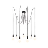 Modern black pendant light with seven white bulbs and long cables for stylish living room lighting