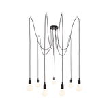 Modern black pendant light with seven white bulbs and long cables for stylish living room lighting