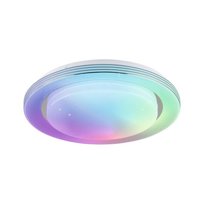 Round ceiling light with multicolor LED glass and white frame for modern room lighting
