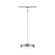 Modern silver metal pendant lamp with round shade and LED lighting for stylish interiors