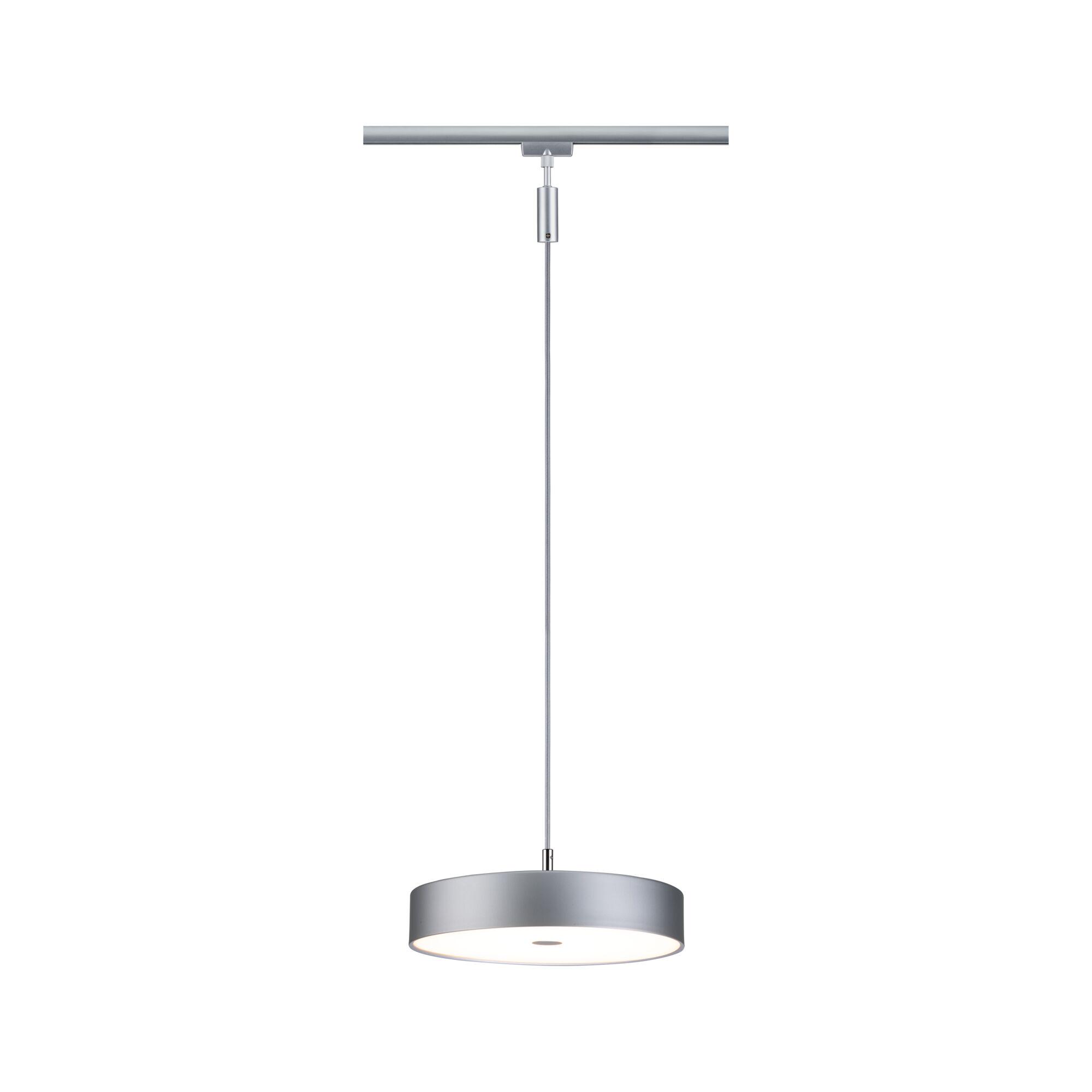 Modern silver metal pendant lamp with round shade and LED lighting for stylish interiors