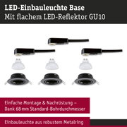 LED-Einbauleuchte Base mit schwarzem Metallring und flachem GU10 LED-Reflektor für einfache Montage